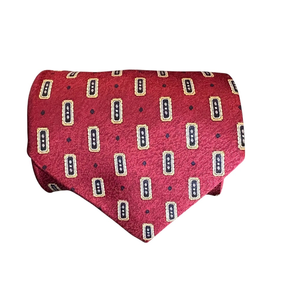 Di‎ Moggio men's necktie tie burgundy gold 100% silk made in Korea geometrical